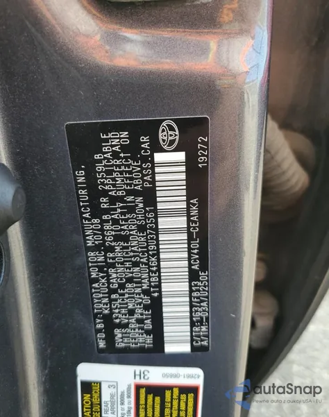 2009 Toyota Camry Base from USA, damaged, VIN 4T1BE46K19U373561